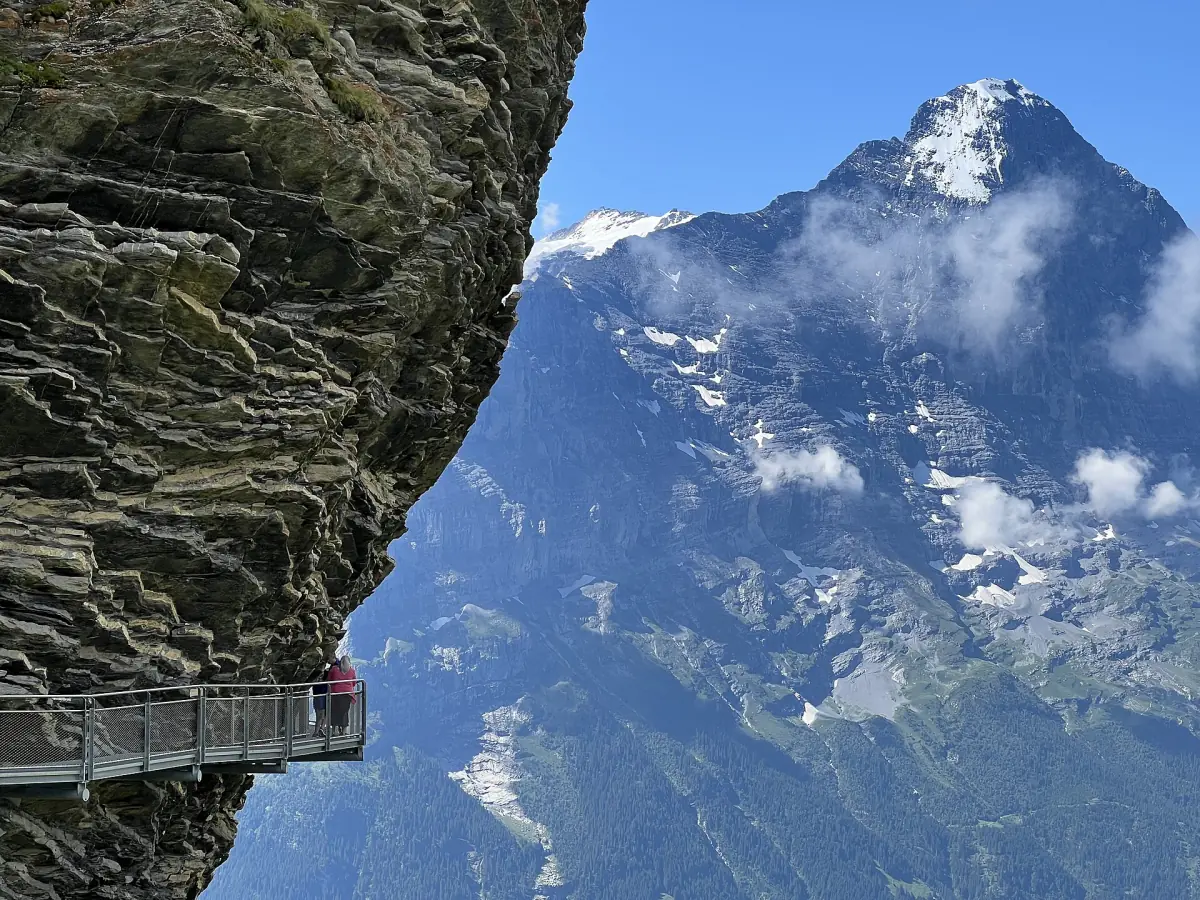 The First Cliff Walk along the rock face, with the Eiger in the background